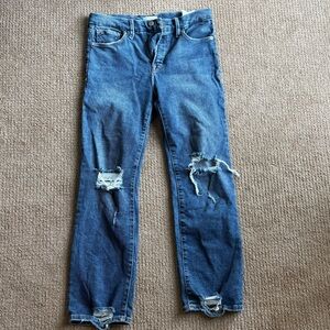 Good American Straight Leg GOOD LEGS Distressed Blue Denim Jeans